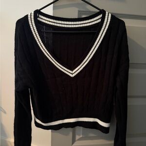 SHEIN Black and White V-Neck Sweater